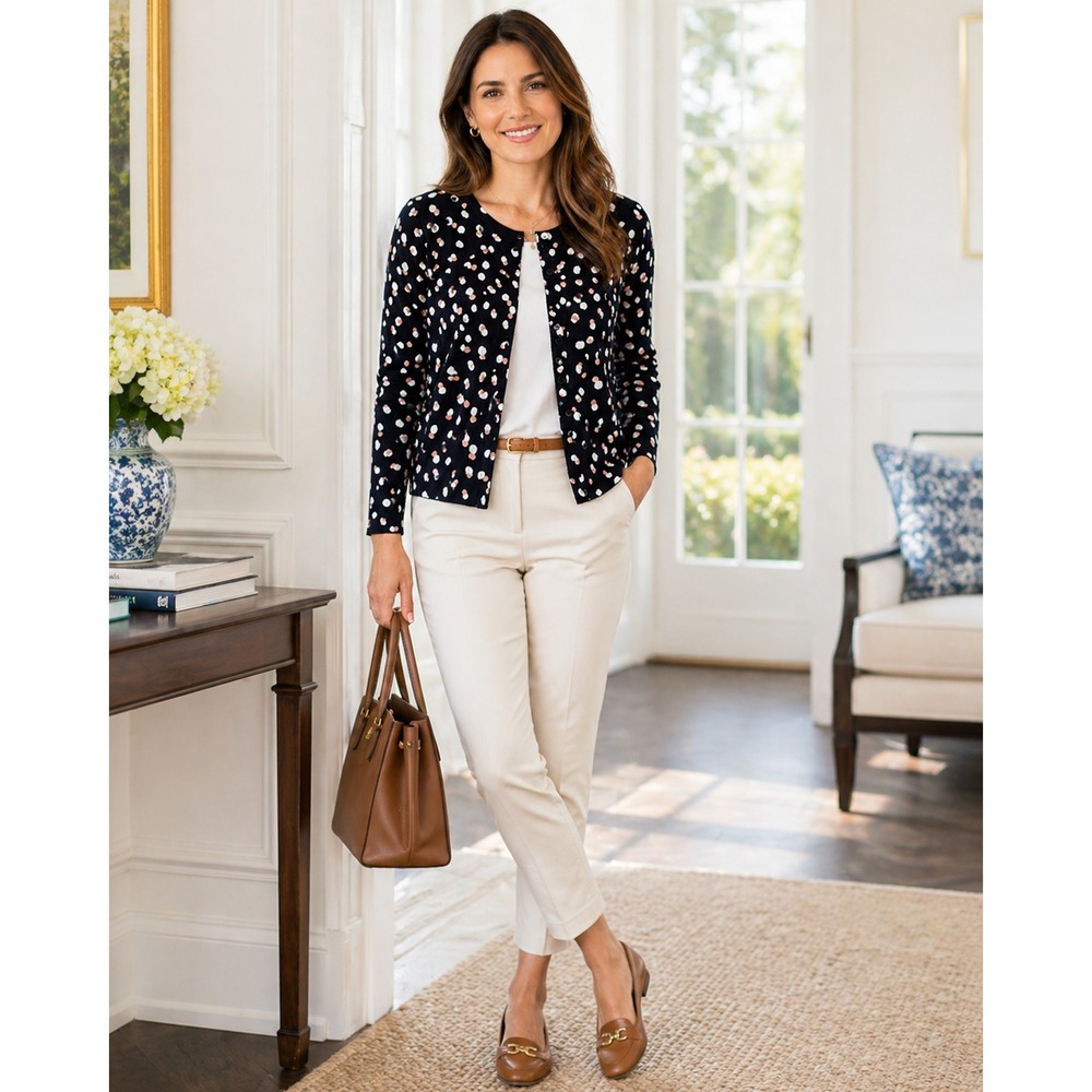 Philosophy Cardigan Sweater Women L Black Rayon Polka Dot Button Front Preppy